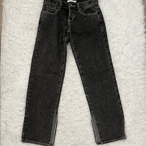 Pacsun Low Rise Black Washed Denim Straight Jeans with Ankle Slits
